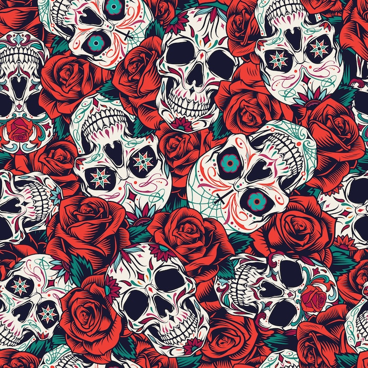 Vettore gratuito modello senza cuciture vintage day of dead