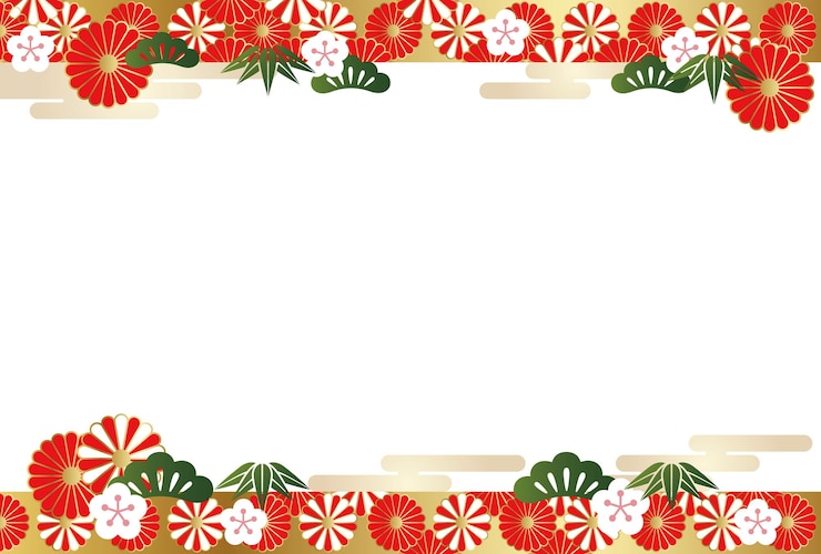 Vettore gratuito modello vettoriale di carta di capodanno decorato con elementi vintage di buon auspicio giapponesi.