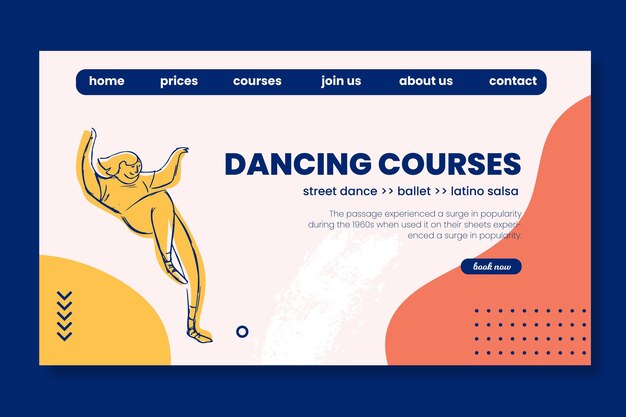Modello web della pagina di destinazione della scuola di corsi di ballo
