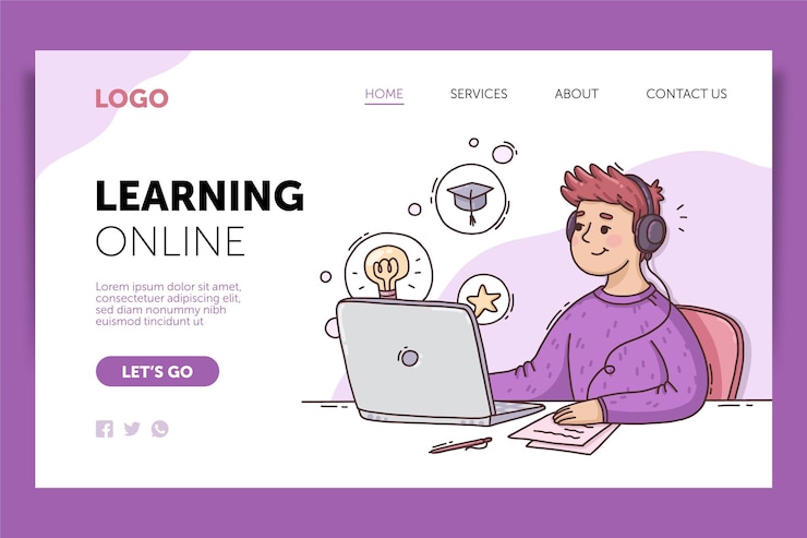 Vettore gratuito modello web di apprendimento online disegnato a mano