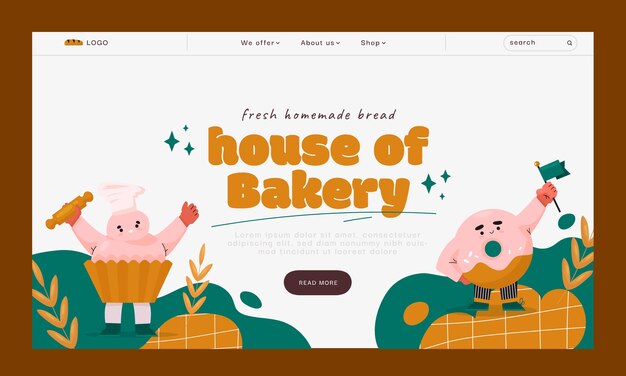 Modello web di pacchetto aziendale da forno disegnato a mano