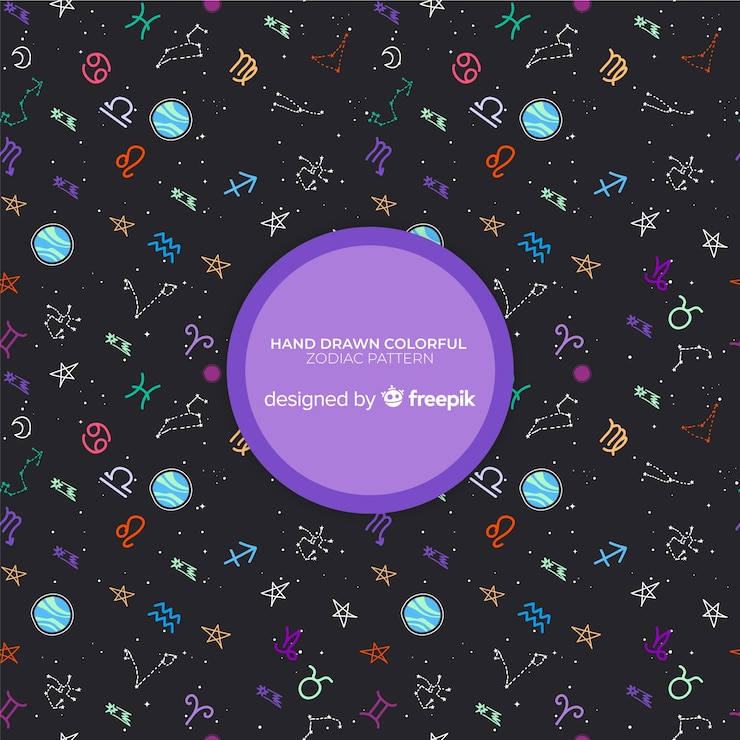 Vettore gratuito modello zodiacale colorato disegnato a mano