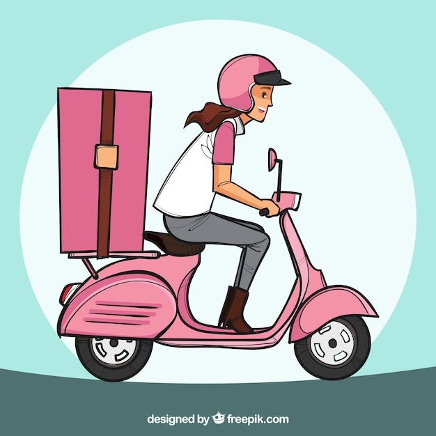 Modern deliverywoman con stile disegnato a mano