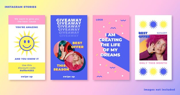 Moderna raccolta di storie di vendita sui social media per instagram