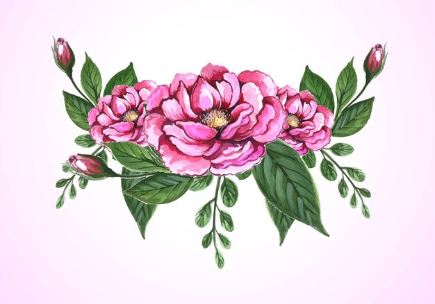 Moderno bouquet di fiori ad acquerello su sfondo rosa