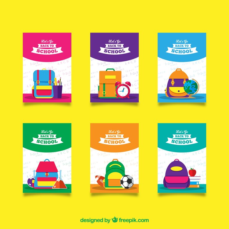 Vettore gratuito moderno colorato torna alla collezione di carte di scuola