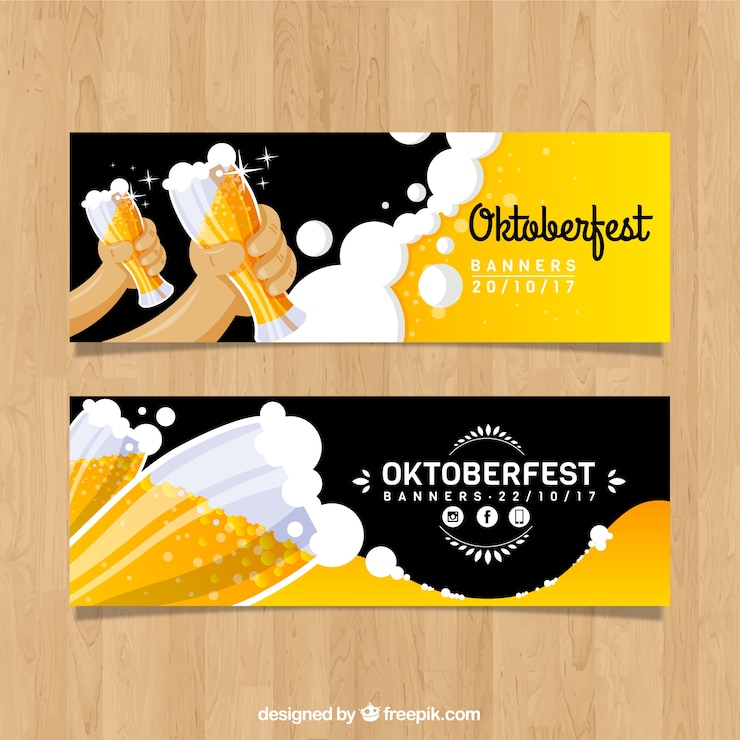 Vettore gratuito moderno set di banner di oktoberfest con birra