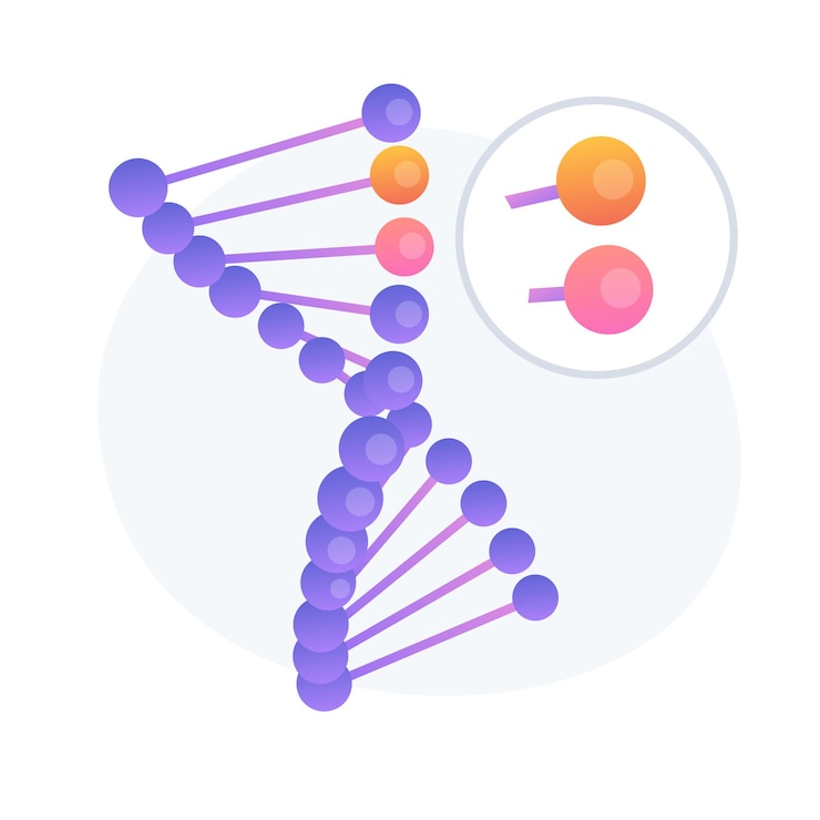 Vettore gratuito modificazione del genoma, alterazione della sequenza del dna. scienza del futuro, studio della biotecnologia, elemento di design dell'idea di bioingegneria. analisi della struttura genetica. illustrazione della metafora del concetto isolato di vettore