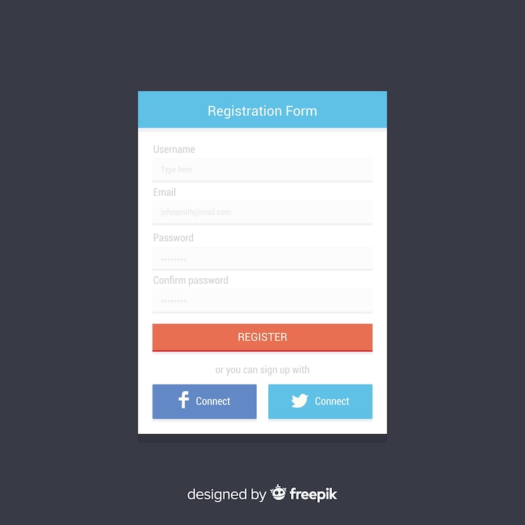 Vettore gratuito modulo di registrazione online