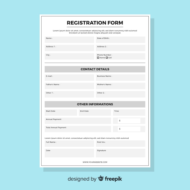 Vettore gratuito modulo di registrazione