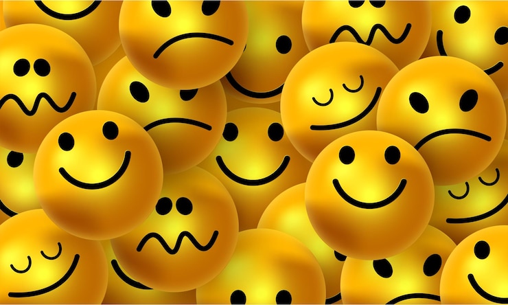 Vettore gratuito molte palline gialle con volti sorridenti social media e concetto di comunicazione sfondo vettoriale