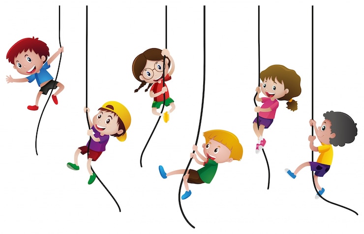 Vettore gratuito molti bambini si arrampicano sulla corda