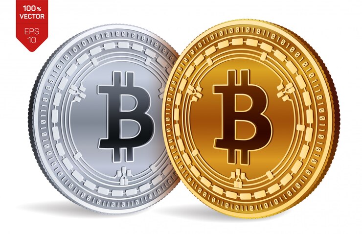 Vettore gratuito monete d'oro e d'argento di criptovaluta con il simbolo di bitcoin cash isolato su sfondo bianco.