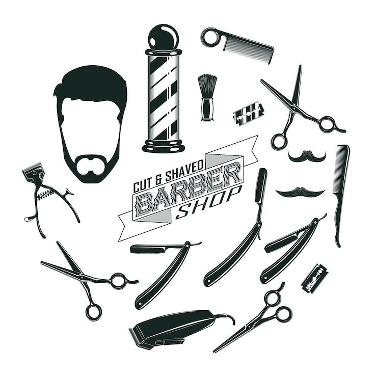 Vettore gratuito monocromatico vintage barber shop elements concept
