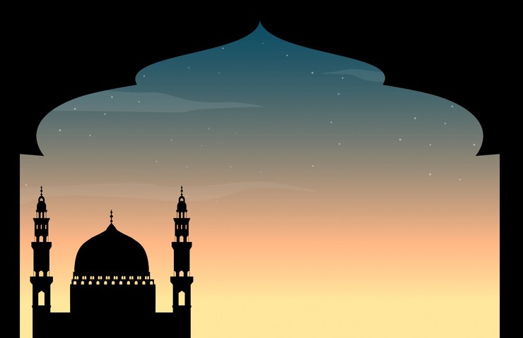 Vettore gratuito moschea di sagoma al crepuscolo