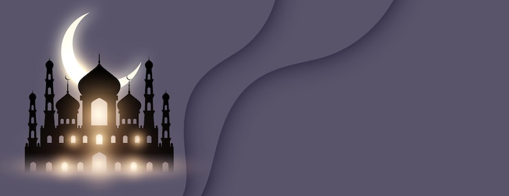 Vettore gratuito moschea islamica e carta da parati a mezzaluna per la celebrazione dell'eid