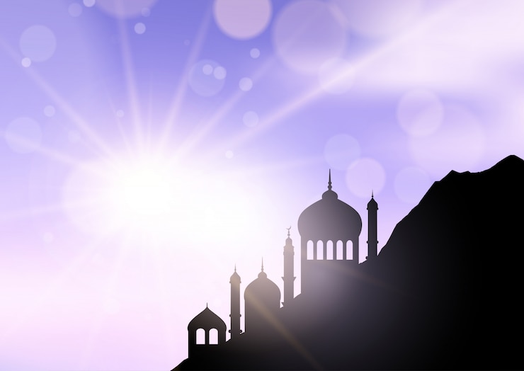 Vettore gratuito moschea silhouette sfondo ramadan