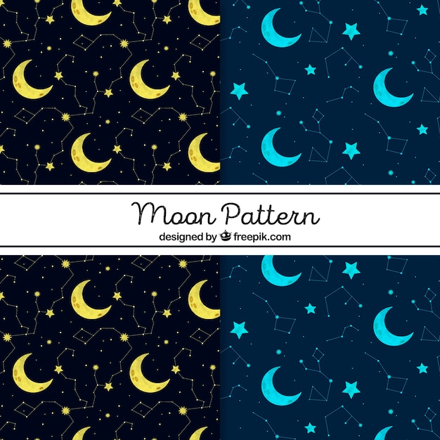 Motivi decorativi con le lune gialli e blu
