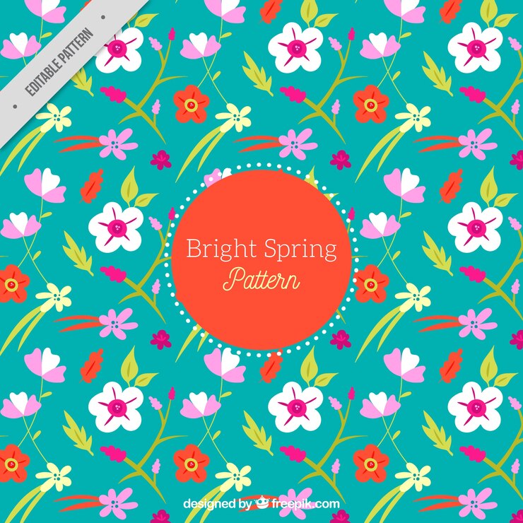 Vettore gratuito motivo decorativo con fiori di primavera disegnati a mano