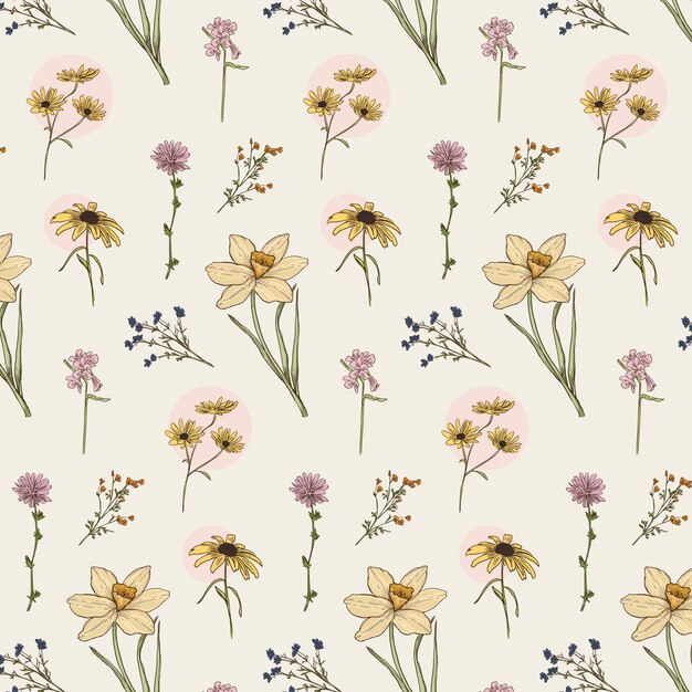 Motivo floreale primaverile disegnato a mano