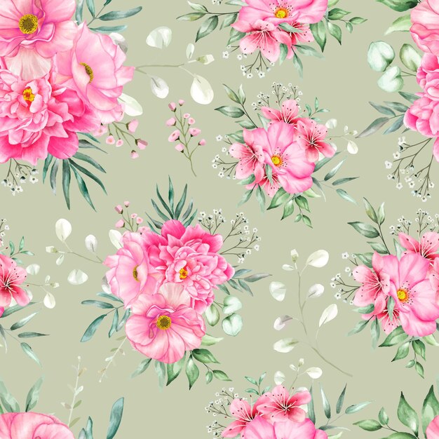 motivo floreale senza cuciture con bellissimi fiori e foglie acquerello