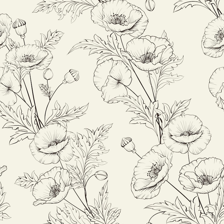 Vettore gratuito motivo floreale senza soluzione di continuità. papavero in fiore su sfondo beige.