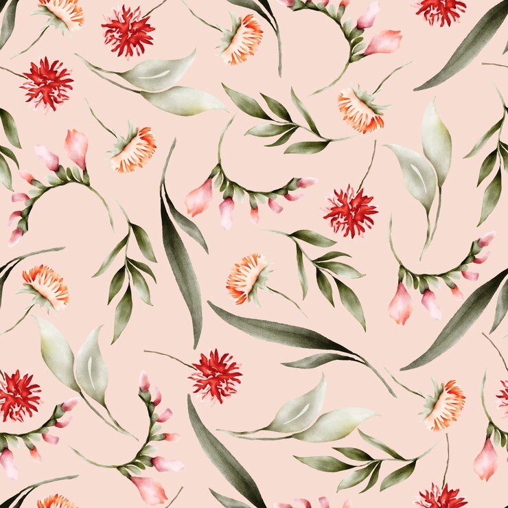 Vettore gratuito motivo floreale vintage senza cuciture con fiori e foglie bohémien