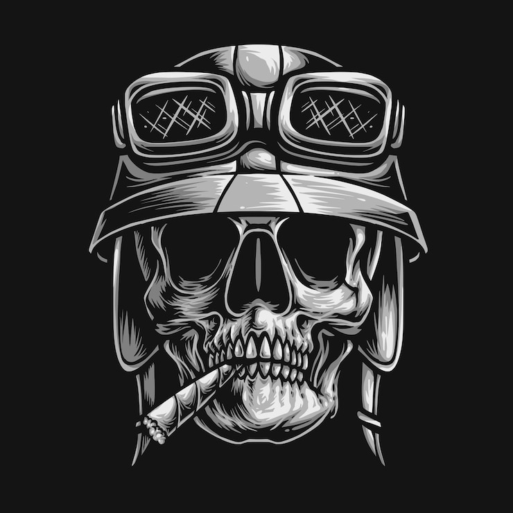 Vettore gratuito motociclisti del cranio che indossano l'illustrazione del casco