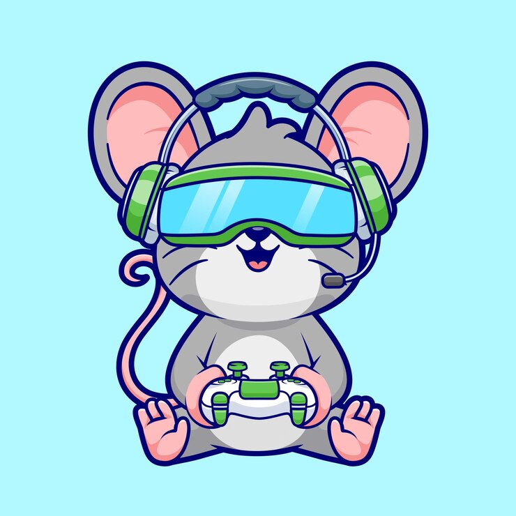 Vettore gratuito mouse carino che gioca a vr game con controller cartoon vector icon illustrazione animal technology flat