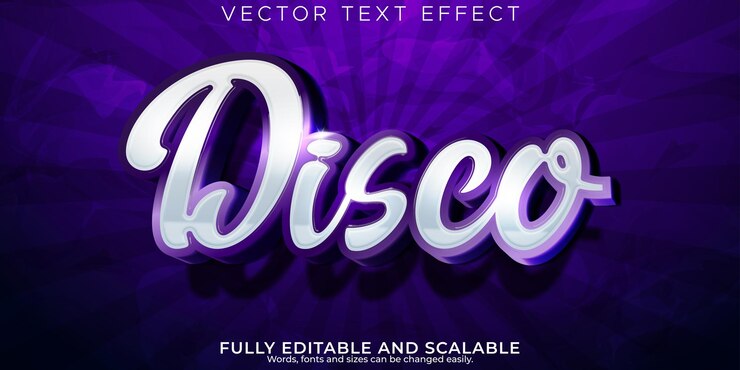 Vettore gratuito musica modificabile effetto testo discoteca e stile testo festa