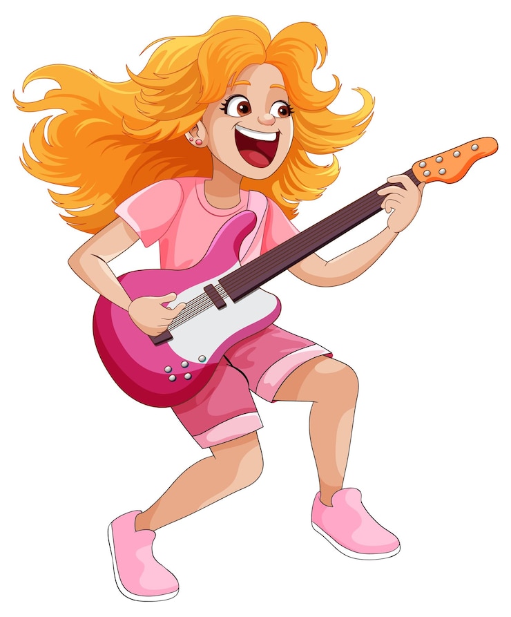 Vettore gratuito musicista rock femminile che suona il basso