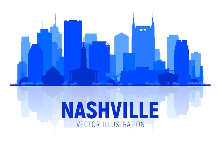 Vettore gratuito nashville tennessee città silhouette a sfondo bianco illustrazione vettoriale viaggi d'affari e concetto di turismo con edifici moderni immagine per banner o sito web