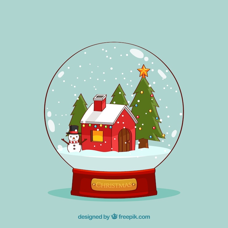 Vettore gratuito natale snowglobe di casa rossa