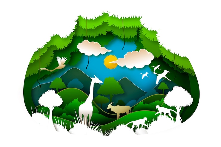 Vettore gratuito natura ambientale e concetto del sole nello stile di carta