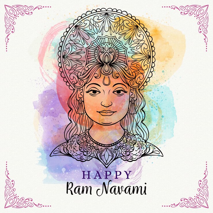 Vettore gratuito navami ram colorato con macchie di acquerello