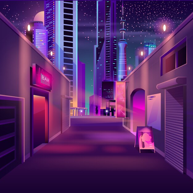 Night bar nel cartone animato metropoli moderna
