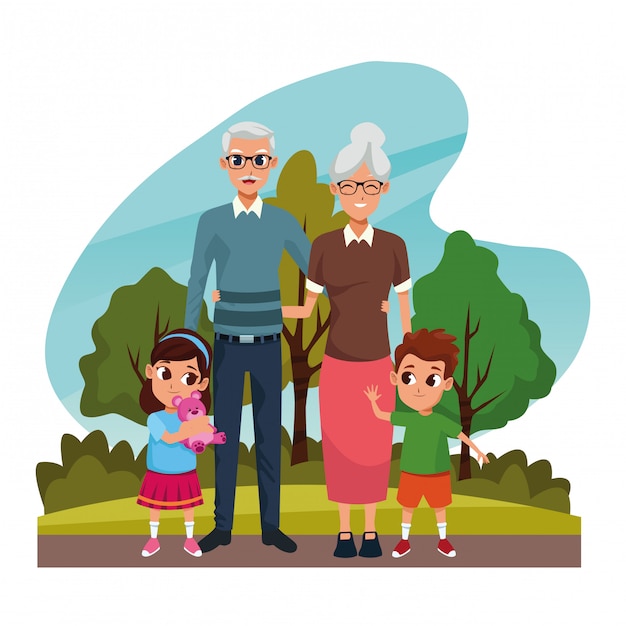 Nonni con nipoti nel parco