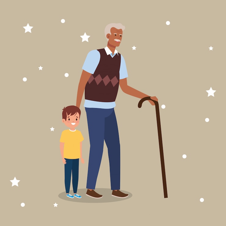 Vettore gratuito nonno con personaggio avatar nipote