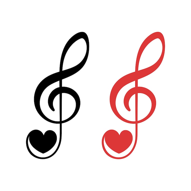 Vettore gratuito nota musicale a chiave di treble con il cuore