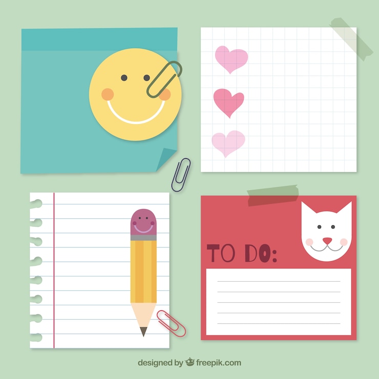 Vettore gratuito note adesive in uno stile infantile