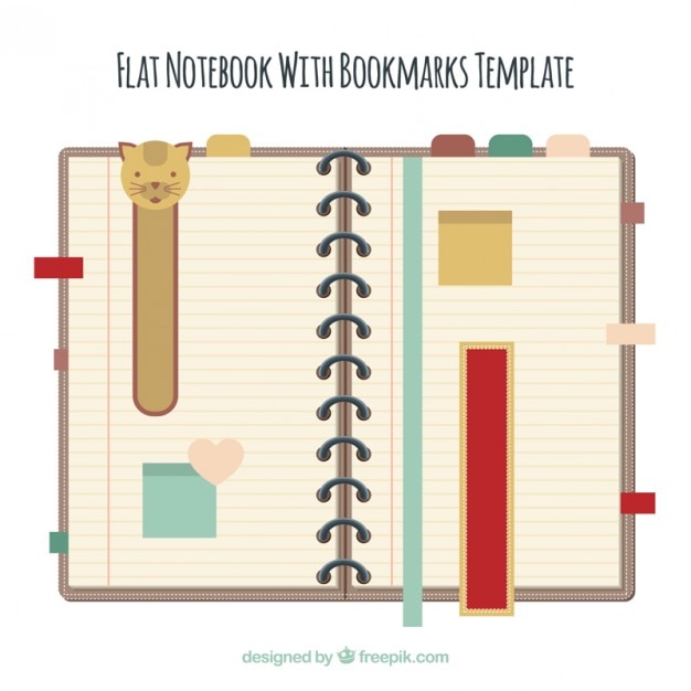 Vettore gratuito notebook con belle segnalibri