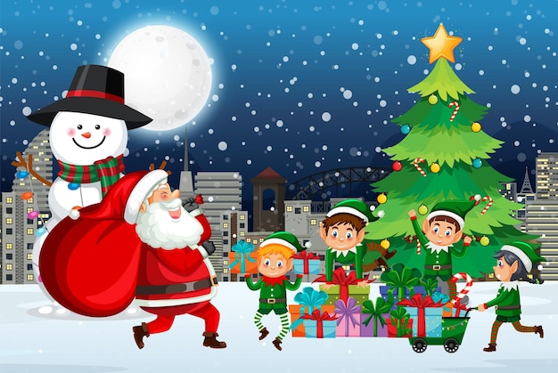 Notte di Natale con Babbo Natale ed elfi