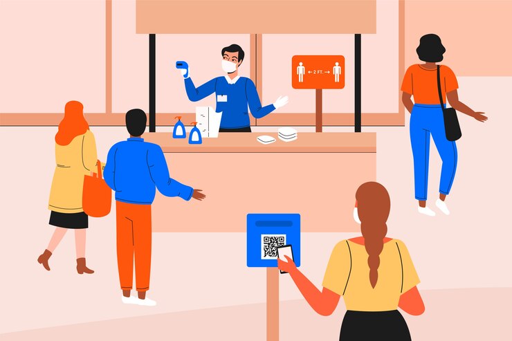 Vettore gratuito nuova normalità all'ingresso dei centri commerciali