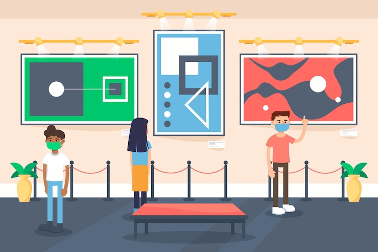 Vettore gratuito nuova normalità nel concetto di musei