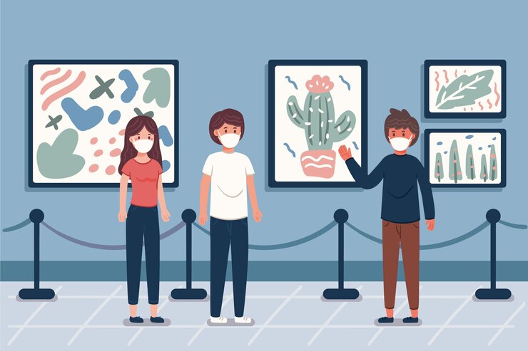 Vettore gratuito nuova normalità nel concetto di musei