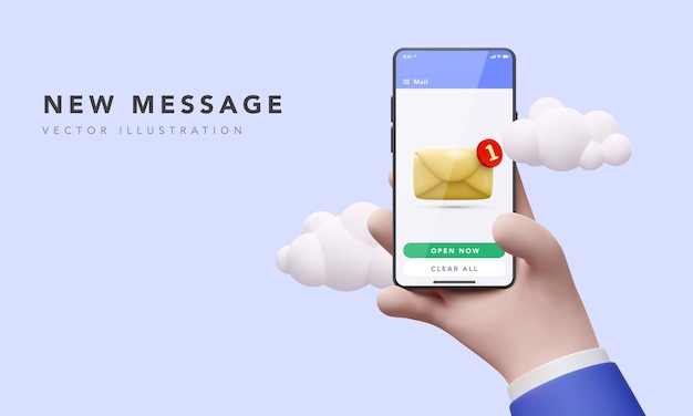Nuova notifica e-mail sul telefono. Avviso di posta sullo schermo del telefono.