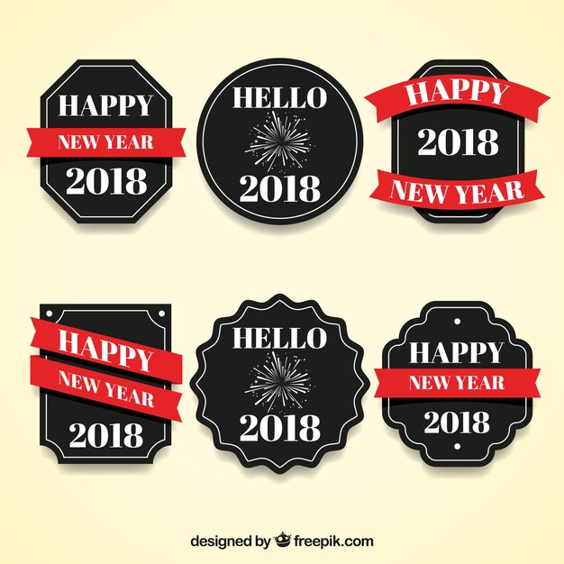 Nuovo anno 2018 collezione di badge in nero
