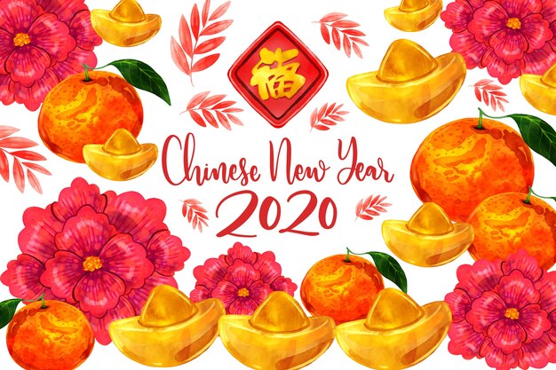 Nuovo anno cinese dell'acquerello colorato