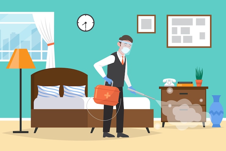 Vettore gratuito nuovo normale piatto organico nell'illustrazione degli hotel