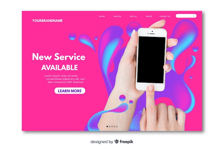Vettore gratuito nuovo servizio disponibile landing page con foto